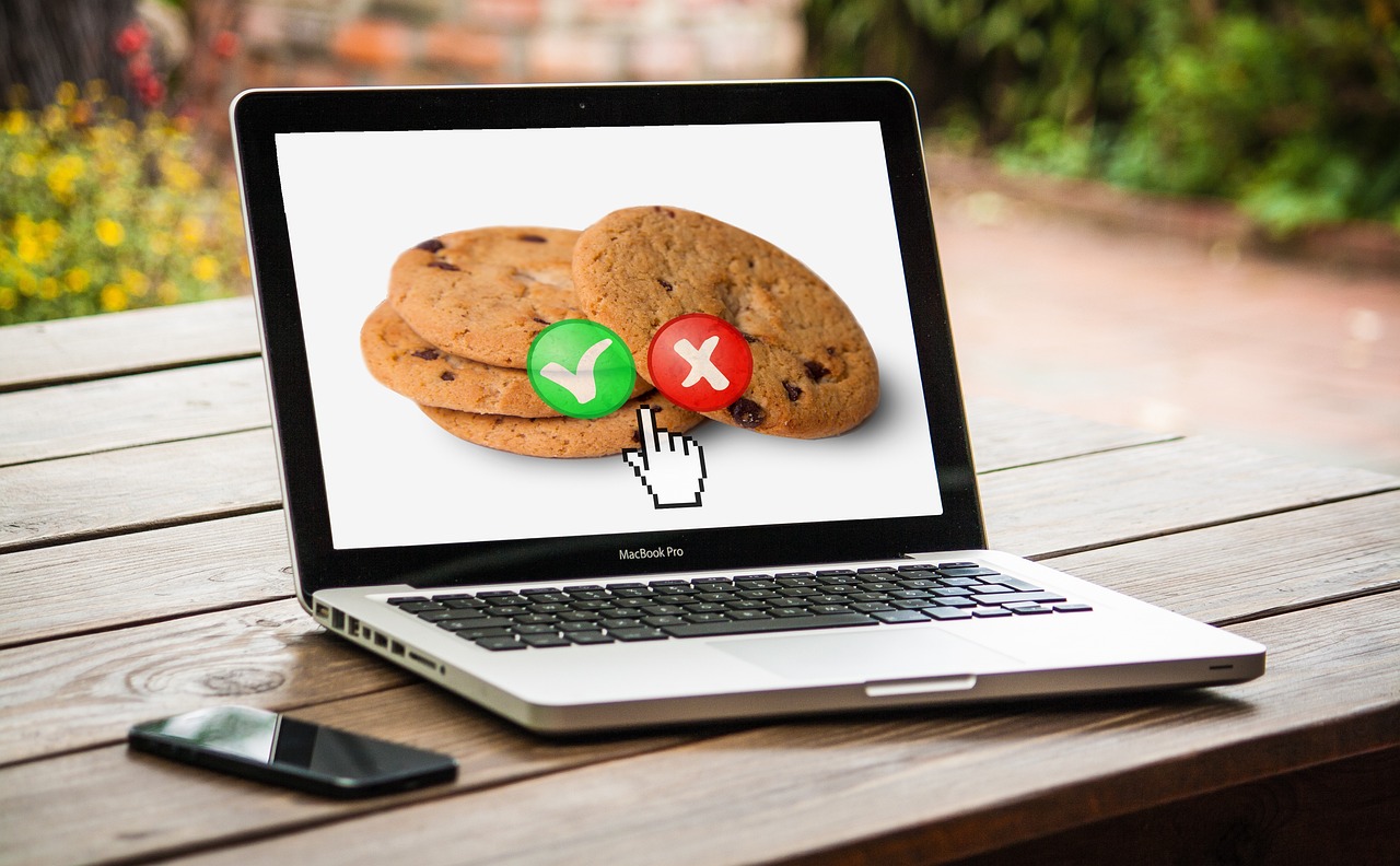 computer screen with cookies and green tick and red cross
